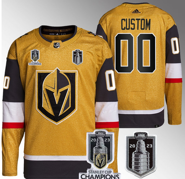 Men's Vegas Golden Knights Custom Gold 2023 Stanley Cup Final And Champions Patch Stitched Jersey